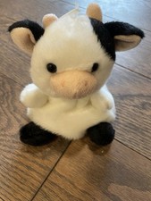 Aurora Palm Pals Black White Cow Blue 5" Plush Stuffed Animal Toy
