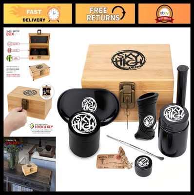 Odorless Smell Proof Wooden Storage Box with Lock & Key - Portable Accessory Cas