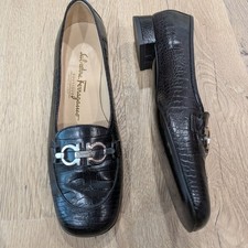 Vintage Ferragamo Gacini Logo Brown Croc Leather Loafer 5.5