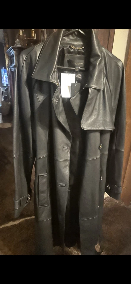 Donna Karan New York Leather Belted Double-Breasted Trench Coat - Image 4 of 4