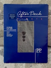 GEN VTG 1980’s Pretty Polly After Dark 10 Den Heart Motif Midnight Blue Tights 