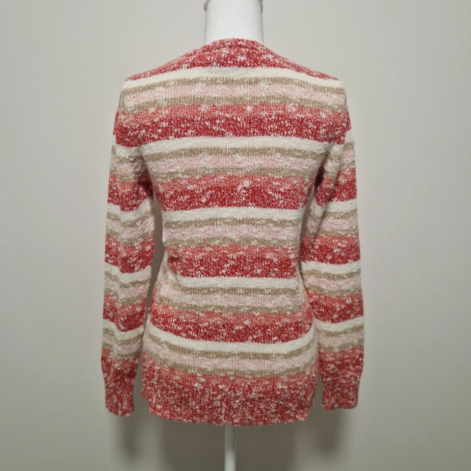 LL Bean Pullover Damen XS Rot Weiß Beige Koralle Baumwolle Ragg Gestreift - Bild 3 von 4