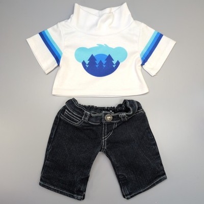 Build A Bear weiß blau Bear Forest Top und dunkle Denim Jeans Outfit
