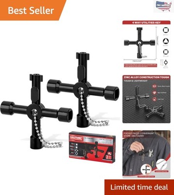 2 Pack Multi-Functional 4 Way Water Keys - Ideal for Plumbers and Electricians