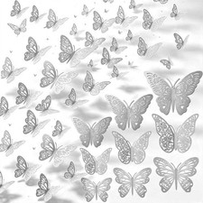 Nelotaor 72 Pcs 3D Butterfly Wall Decor - 3 Styles, 3 Sizes, 72 Pcs, Silver