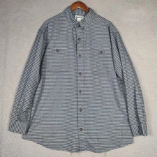 Duluth Trading Co. Shirt Men's XL Blue Striped Flannel Relaxed Fit Button-Down