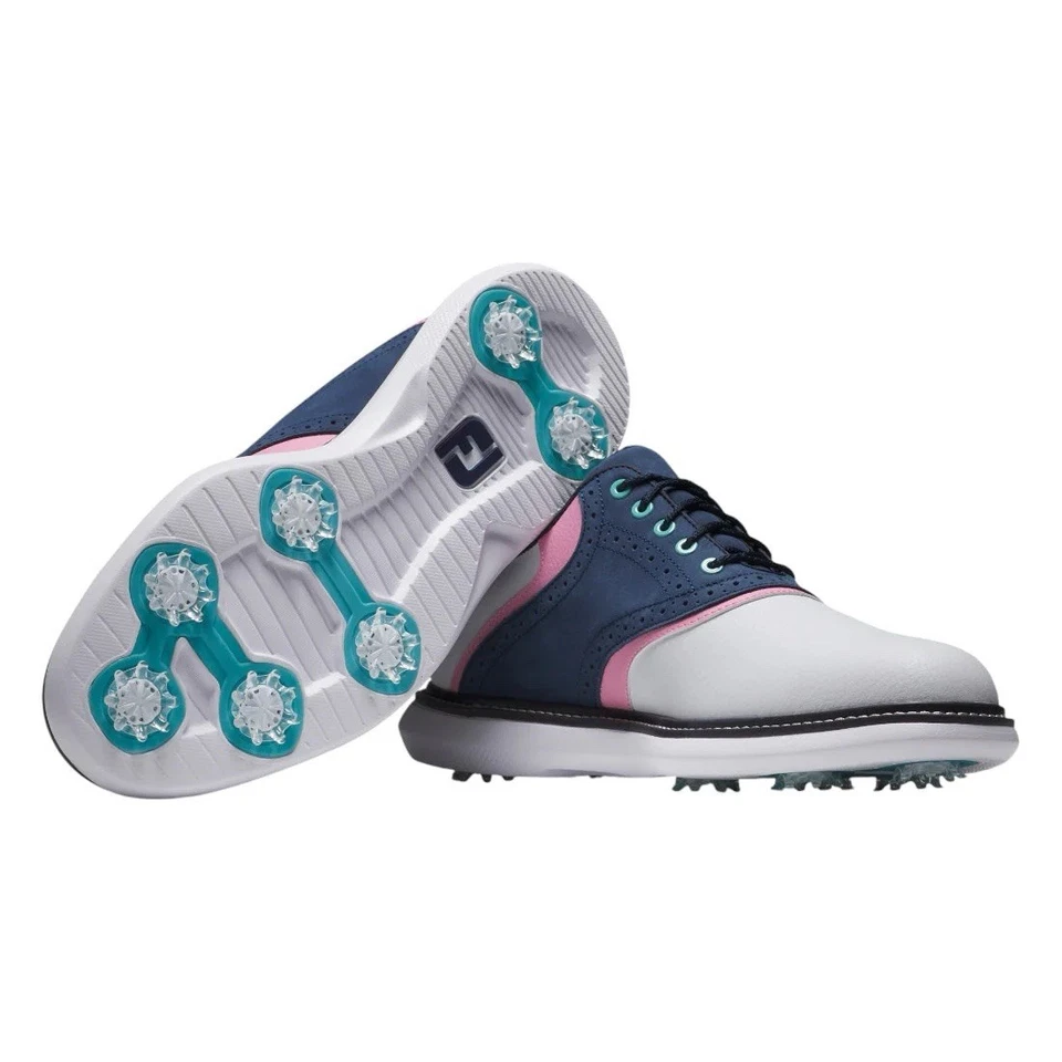 FootJoy FJ 传统马鞍高尔夫鞋白色海军蓝粉色男式 12 码 — 第 2/4 张图片