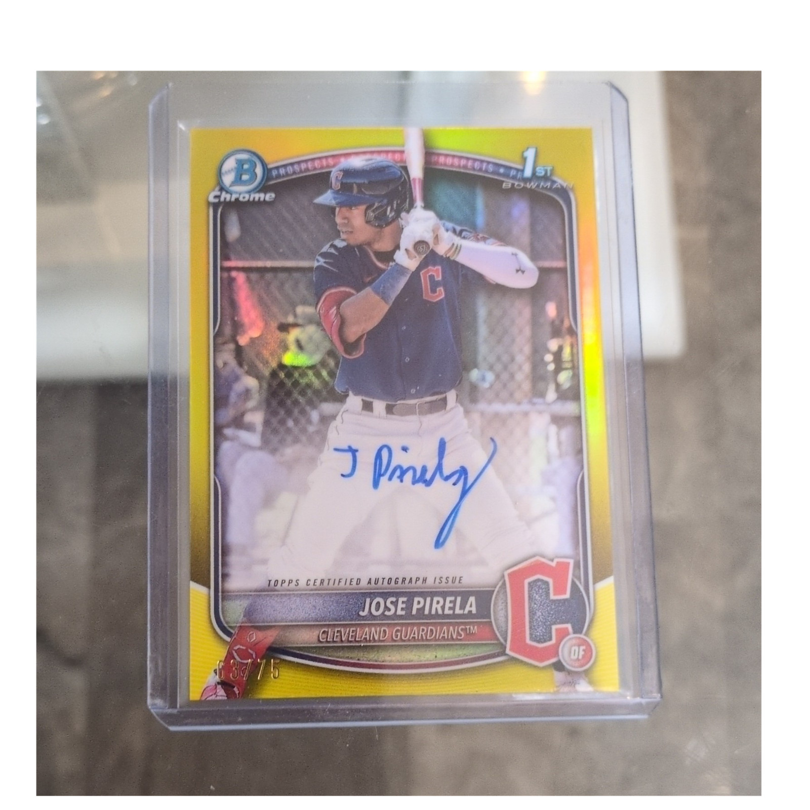 Topps 2025 Bowman Chrome Prospect Autos Jose Pirela RC Yellow /75 Auto CPA-JP