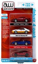 Auto World 4-Pk  89 Camaro Iroc-Z,  86 Mustang ,  96 Firebird,  10 Vette Z06 2A