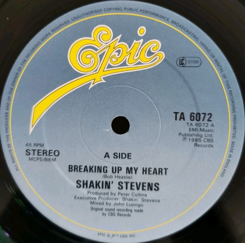 Vinyl 12" Shakin' Stevens - Breaking Up My Heart VG+ TA6072 UK Pop Rock - Image 3 of 4