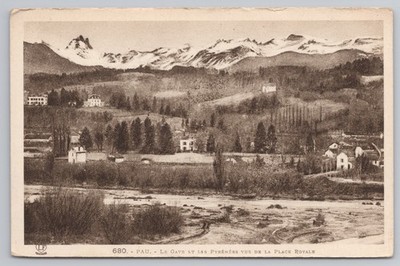 Pyrenees Mountain View from Place Royale Pau France c1930s Postcard