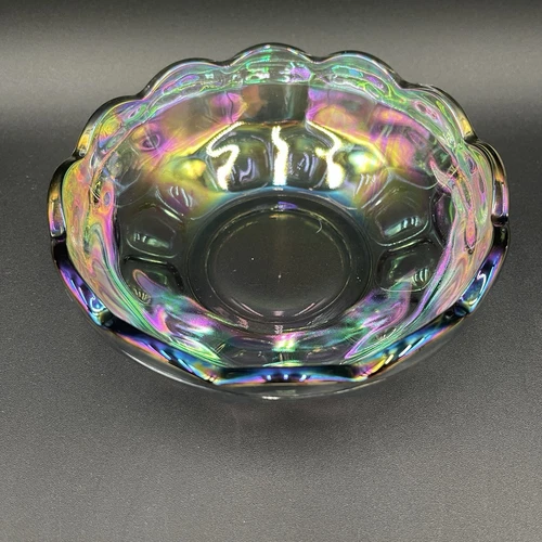 Vintage Federal Glass Thumbprint Pattern Smokey Gray Iridescent Candy Dish