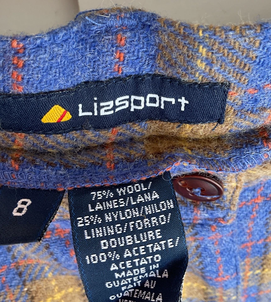 NWT VTG Liz Claiborne Lizsport Blue Yellow Plaid High Waisted Wool Shorts Sz 8 - Image 3 of 4