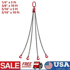  4-Leg Chain Sling 5/16",3/8",1/4" G80 Lifting Chain 5',10' w/ Grab Hooks Red US