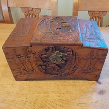 Vintage Chinese Handcarved Wood Camphor Storage Box Jewelry Trinket Decorative 