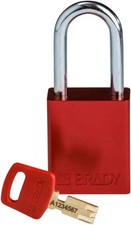BRADY SafeKey Lockout Padlock - ALUMINUM, RED, 1.5 in Shackle ALU-RED-38ST-KA6PK