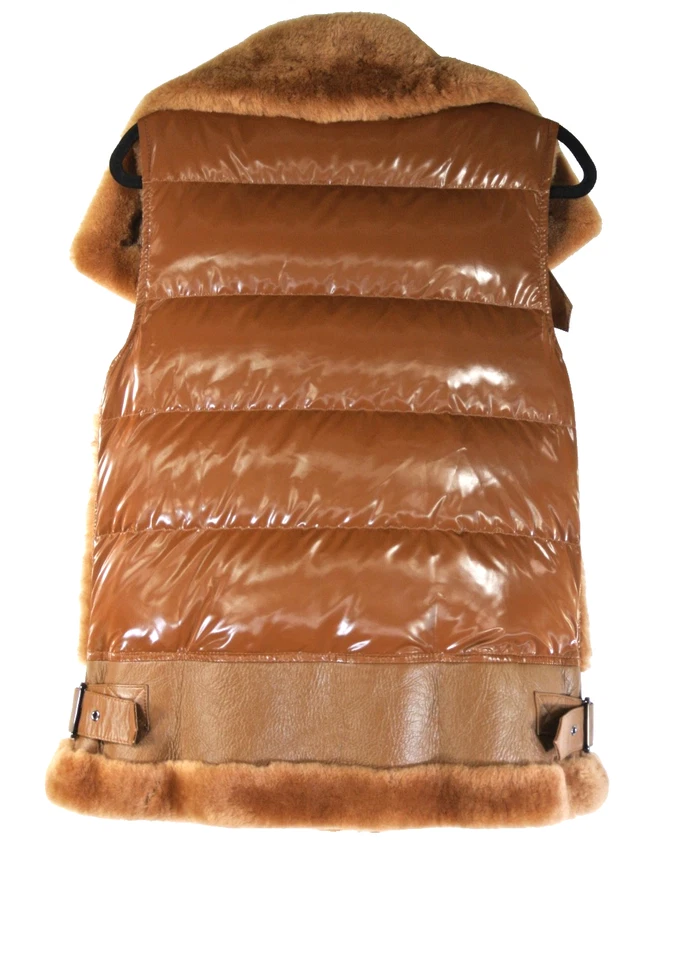 NEW, Dawn Levy Maya Mixed Media Shearling Trim Moto Vest in Brown SZ XS #SJ1853 - Image 2 of 4