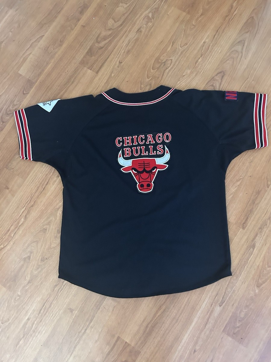 Vintage 1990s Chicago Bulls STARTER NBA Baseball Jersey Size L Gray Button Up
