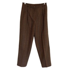 Sag Harbor Vintage Brown Plaid Wool Blend Pleated Pants Womens 14 Academia