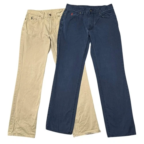 Polo Ralph Lauren Chino Pants Mens 32x32 Khaki Navy 5-Pocket LOT OF 2 Casual