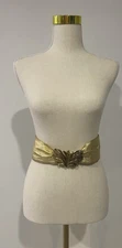 Caredi Vintage 80s Gold Metallic Real Leather Adjustable Fan Buckle Wide S M L