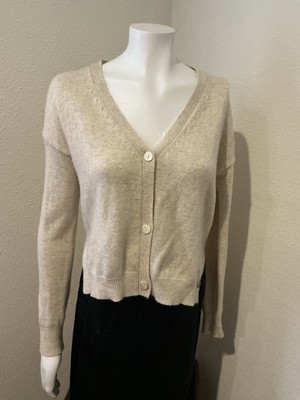 Women s WHITE WISE V-neck Button Beige Cashmere/wool Blend Sweater Top Size XS