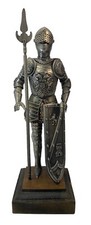 Vintage Medieval Knight Suit of Armor Statue with Spear Metal Model 10 inch Tall
