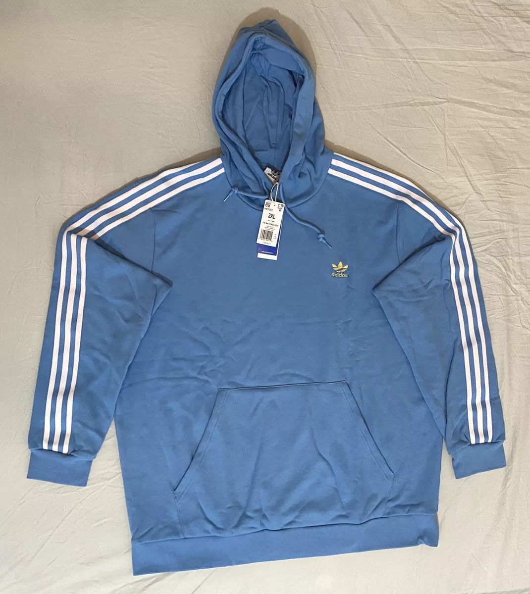 Adidas Originals 3 Stripes Hoodie Light Blue Gold Metallic White Size 2XL HK7397
