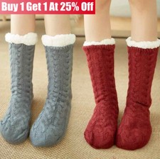 Ladies Girls Warm Fluffy Long Soft Fur Fleece Lined Gripper Bed Slipper Socks