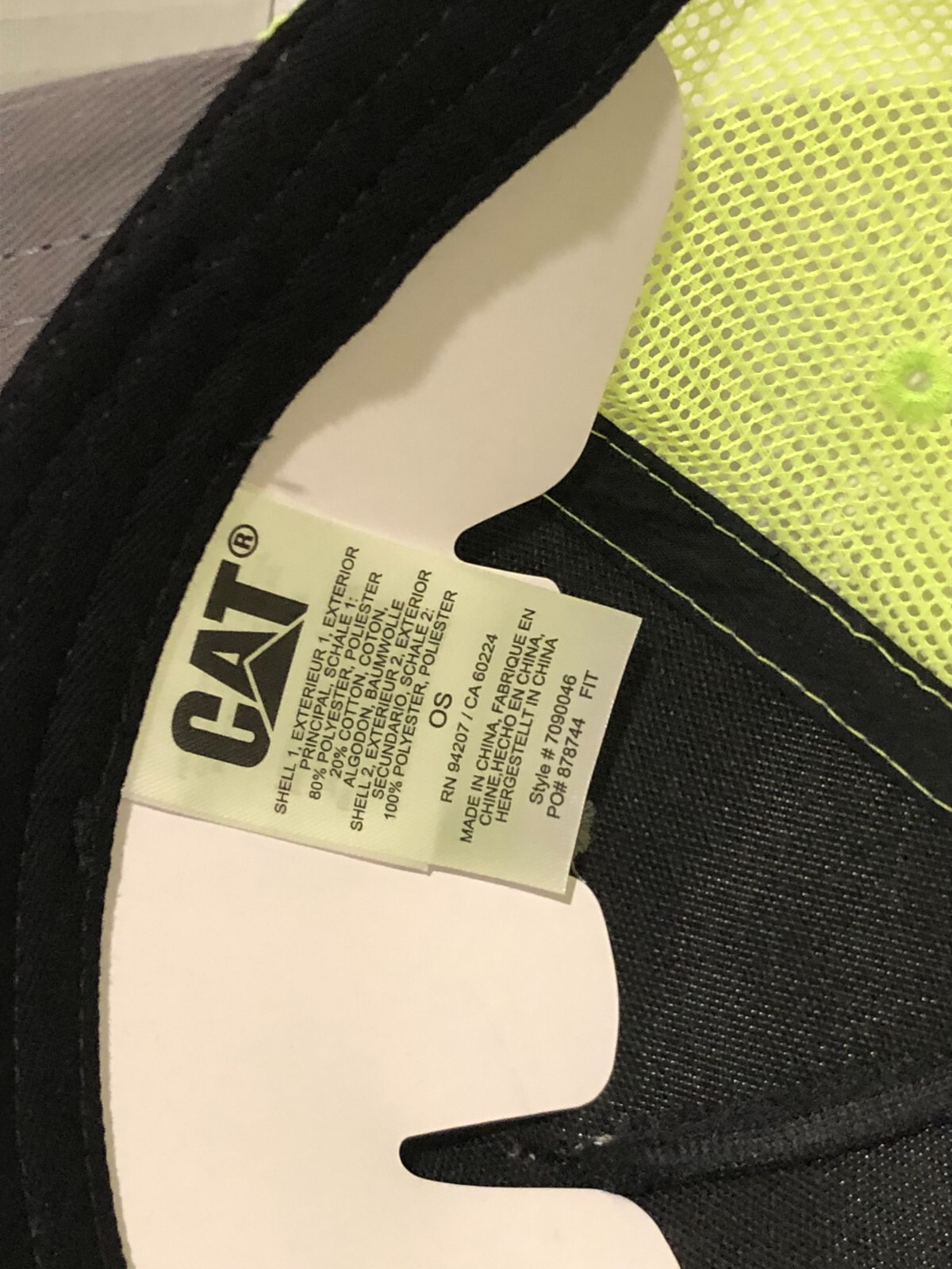 NWT Caterpillar CAT Equipment Neon Green Grey  Twill Cap Mesh Hi-Vis Safety Hat