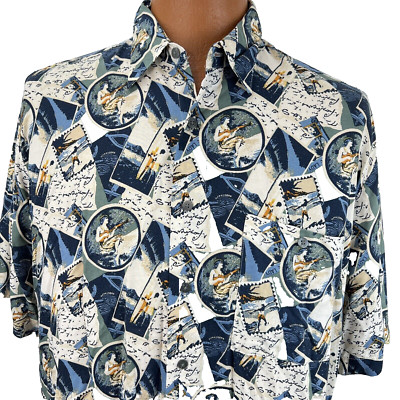 Munsing Wear Hawaiian Aloha L Shirt Ukulele Lady Surfing Sailing Outrigger Whine