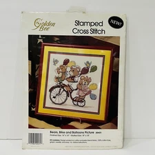 Golden Bee Stamped Cross Stitch 14”X14” Bears,Bike And Balloons Picture 20431