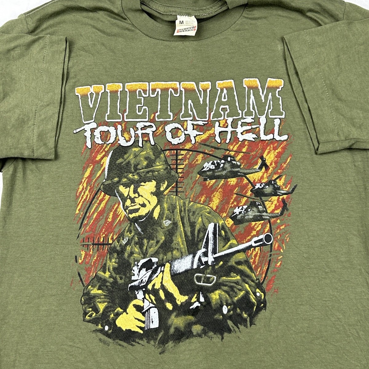 vintage 80s VIETNAM TOUR OF HELL T-Shirt SMALL single stitch paper