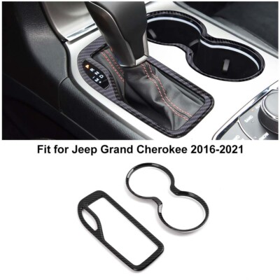 2x Gear Shifter Cup Holder Cover Frame Bezels Trim for Jeep Grand Cherokee 16-21