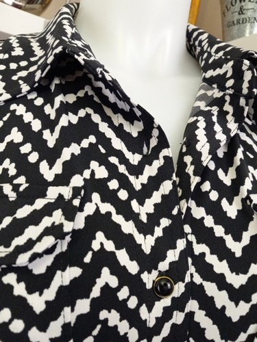 Vestido Ann Taylor para mujer negro/blanco Chevron con cuello abotonado talla pequeña - Imagen 12 de 17