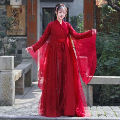 Hanfu Women's Ancient Costume Sequins 2-Layer Fabric Chinese Style Dance  Prom | eBay