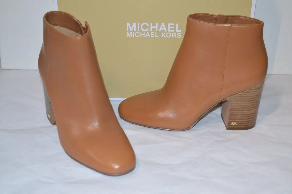 New 199 Michael Kors Elaine Bootie Acorn Brown Leather Ankle Short Boots Heel