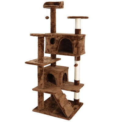 53''Brown Cat Tree Tower Playing House Condo Multilevel Activity Center For Rest