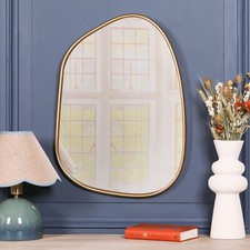 Asymmetric Pebble Contemporary Freeform Irregular Gold Metal Wall Mirror