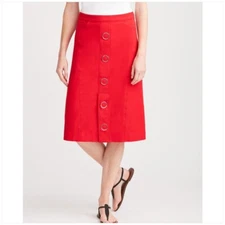 Per Se by Carlisle Caliente Stretch Skirt Grenadine red buttons Sz 12 NWT$378