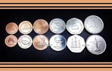 United Arab Emirates 6 Pcs Coins SET, 1 5 10 25 50 Fils 1 Dirham 2001-2014 UNC