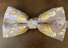 NEW formal Men's micro fiber Pre-tied Bow Tie Mauve Gold paisley party