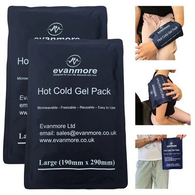 EVANMORE 2 x Large Reusable Hot Cold Ice Gel Pack Wrap Compress Knee Shoulder 19 x 29cm