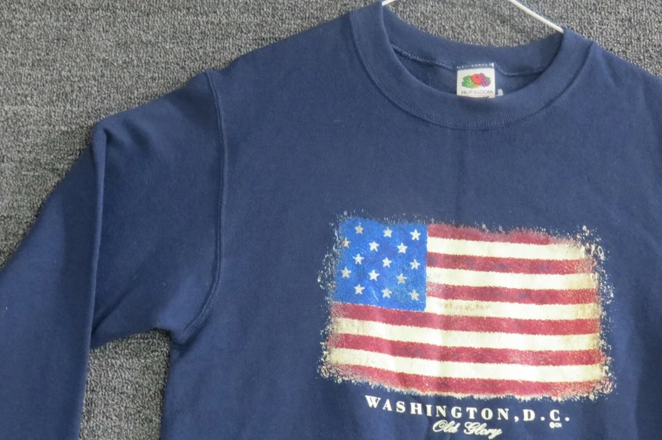 华盛顿特区运动衫成人小号蓝色旧荣耀美国国旗圆领 — 第 2/4 张图片