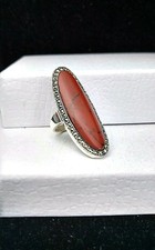 NEW Sterling Silver 925 Marcasite Elongated Carnelian Oval COCKTAIL 7.8g Ring 6