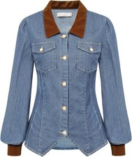 Belle Poque Women Denim Jacket Button Down Vintage Lightweight Slim Jack