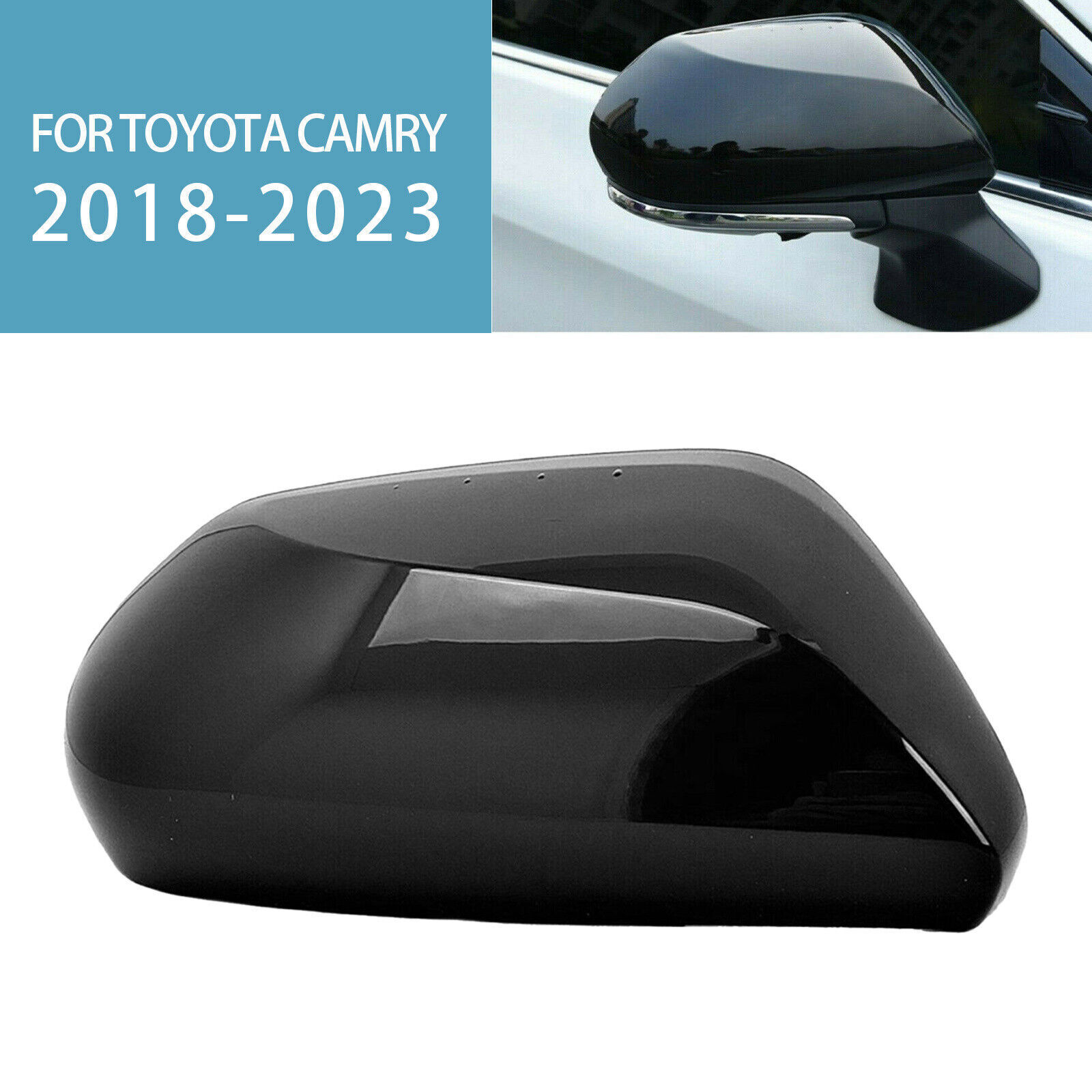 Black Car Right Side Rearview Mirror Cap Cover Trim For Toyota Camry 2018-2023