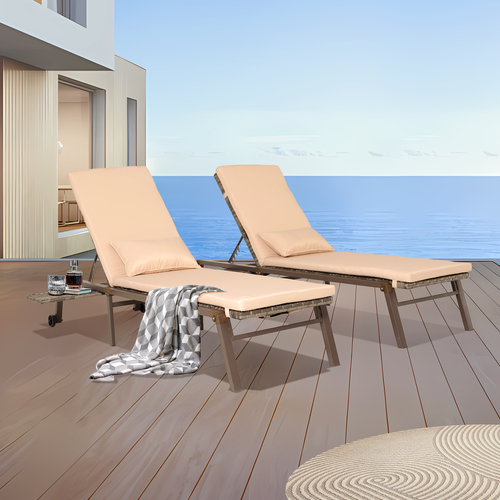 Outdoor Adjustable Rattan Wicker Chaise Lounge Patio Sofa w/ Cushion