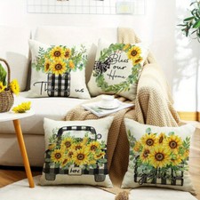 4 Pcs Sunflower Printed Pillow Cover Home Fabric Sofa Cushion Cover