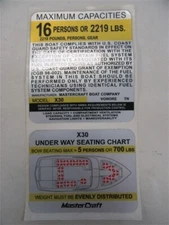 MASTER CRAFT X30 16 PERSONS MAX / SEATING CHART DECAL KIT (2) 753764A MARINE